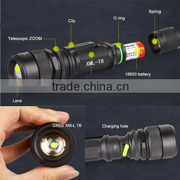 S16 IPX5 Waterproof 18650 Rechargeable 400lumens T6 LED High Power Police Security Led Flashlight photo-5