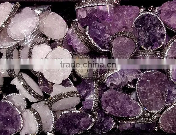 Clear Crystal Geodes Pendants Crystal Quartz Clusters Druzy photo-2