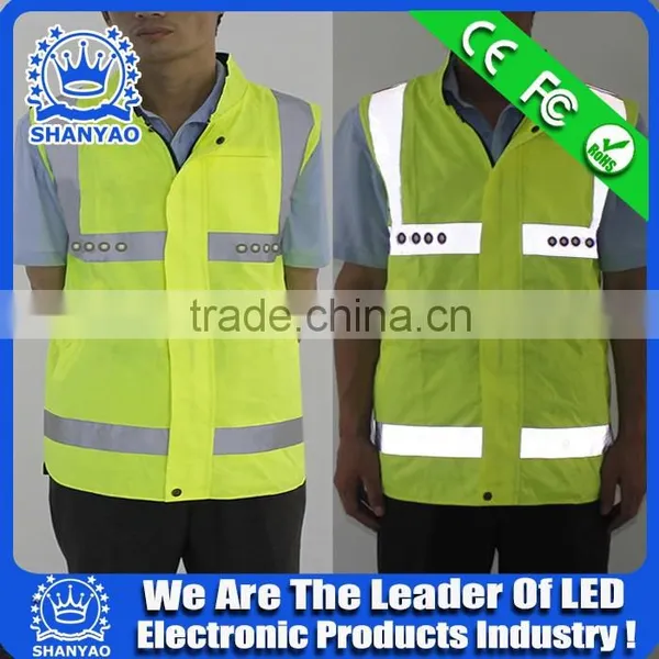 2016 Hot Selling LED Fluorescent Green Refletive Waistcoat For Road Safety At Night photo-3