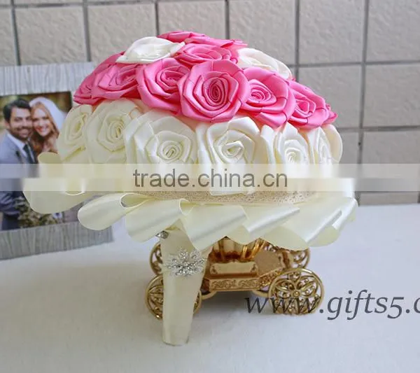 Custom Made Lovely Pink White Wedding Bouquet in Handmade photo-3