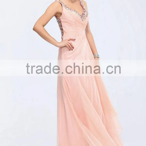 Sleeveless Beaded Ruffle See Through Elegant Pink Dress Beaded Evening Dress photo-2