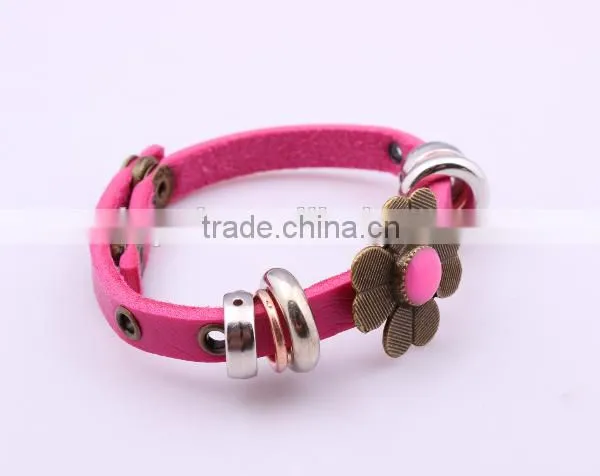 punk style Leather bracelet bracelets with flower