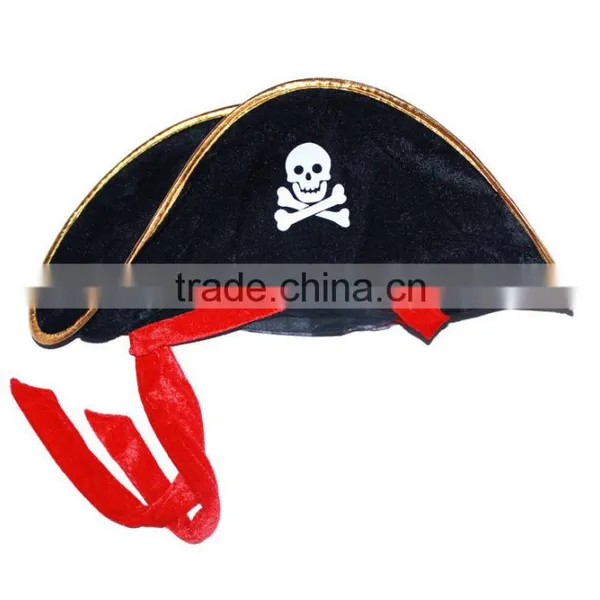 Cheap Promotional Adult Flocking Pirate Hat With Red Band photo-4
