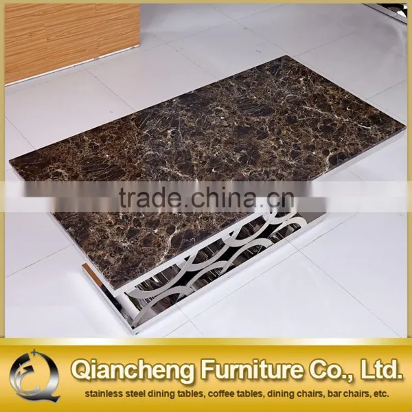Silver Stainless Steel Restaurant Dining Table With Marble Top photo-4