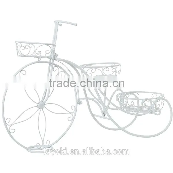 Garden Decoration Vintage Parisian Style Tricycle 3 Tier White Metal Planter Display Stand / Flower Pot Holder / Plant Rack photo-4