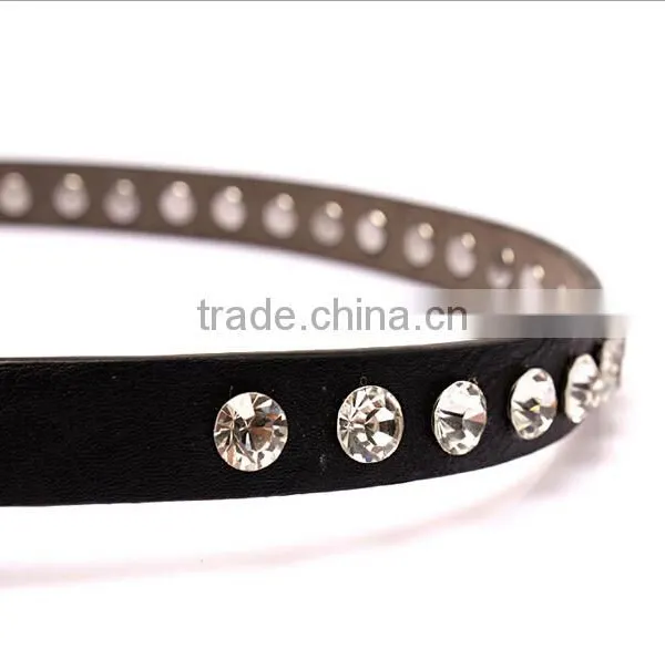 Fashion Rhinestone Decorated Pin Buckle Sex Girl Black Thin PU Waist Belt photo-4