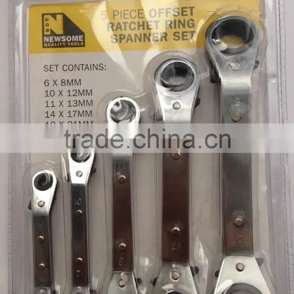5pc Offset Ratchet Ring Spanner Set/ Ratchet Wrench Set/5pc Spanner Set