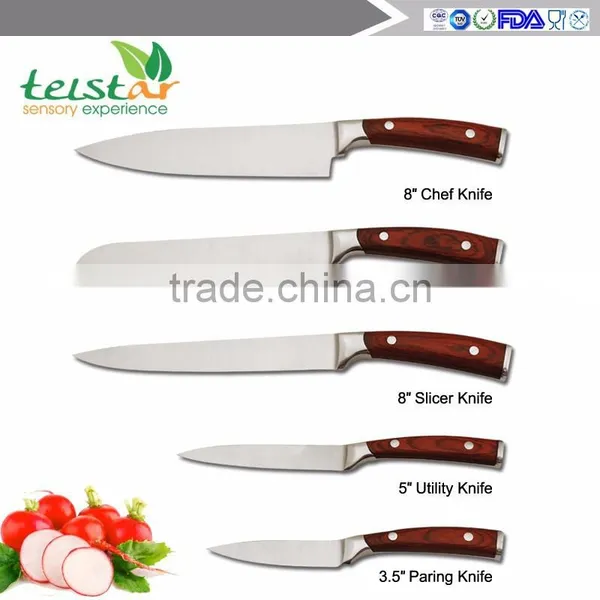 Factory Direct Sale Upscale Stainless Steel Multi-function 5 Piece of Household Wooden Kitchen Knife Set photo-2