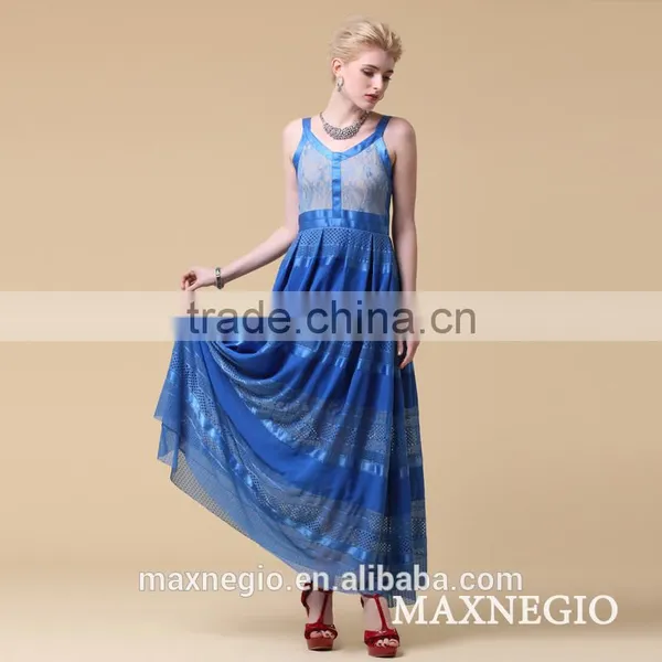 2015 Maxnegio Simple Blue Long Maxi Evening Dress photo-3
