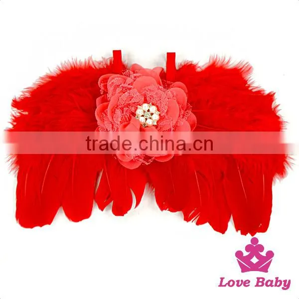Hot Sale Newborn Baby Gift Plain White Color Flower Feather Angel Wings Kids Size Party Wedding Decoration photo-3