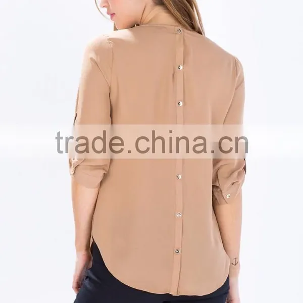Latest Roll Sleeves Beaded Woman Blouse Fashion Blouse for Daily Life photo-5