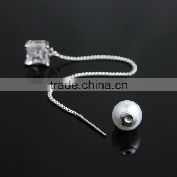 2017 Fashion Wild Elegant Long Section Ear Alloy Ear Stud Zircon Imitation Pearl Earrings photo-3