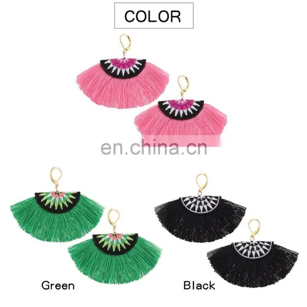 Tribal Green Embroidered Tassel Earrings photo-6