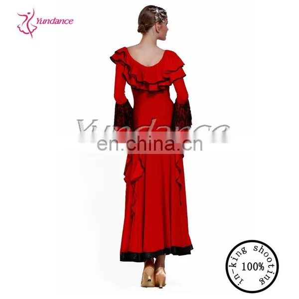 2015 Red Long Sleeve Modern Long Stripper Dance Stage Dance Dress M-01 photo-4