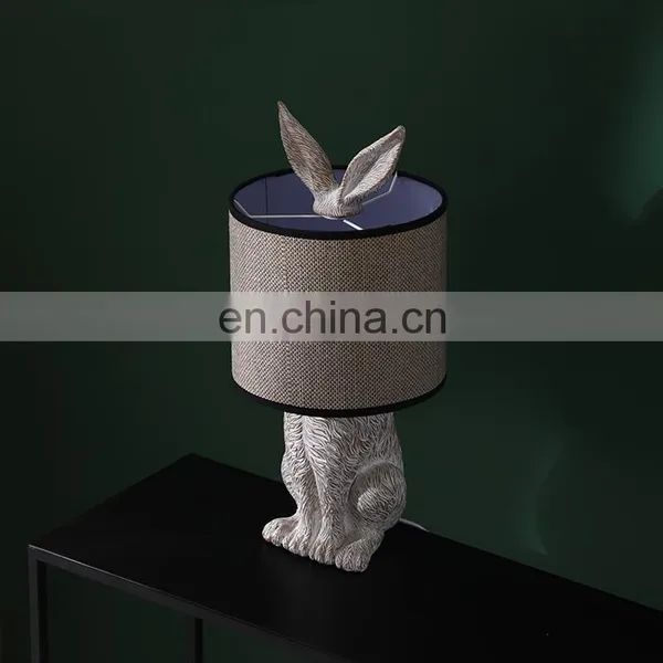 Unique Indoor Lighting Rabbit Animal Resin Base Cheap Modern Grey Table Lamps for Bedroom photo-4