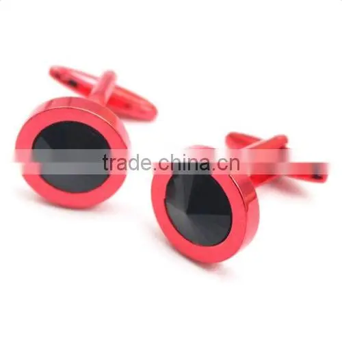 Fashion Jewelry Round Black Red Color Copper Cuff Links Casual Shiny Cufflinks photo-2