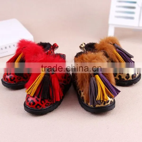 C70011A Hot Sale Good Quality Leopard Print Warm Boots Fashion Tassel Kids Boots photo-4