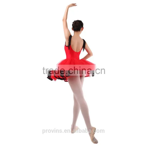 Classic Chinese Red Ballet Performance Tutu Dress With Fashionable Tassel and V Lace Front photo-3