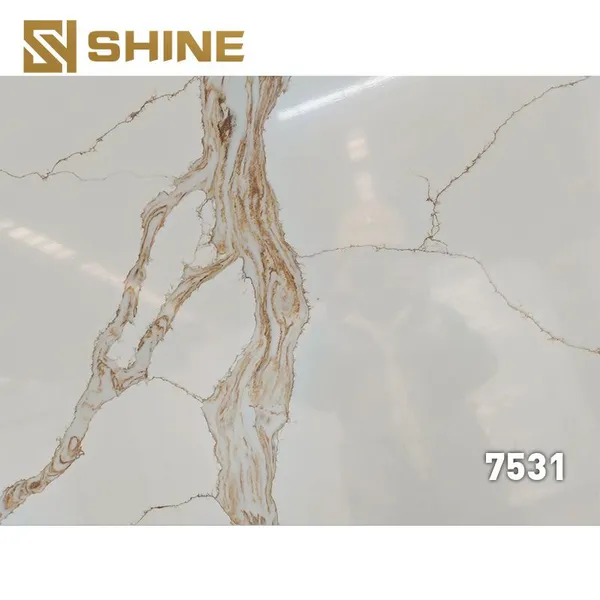 White Calacatta Quartz Stone Slab Artificial With Golden Veins for Living Room Countertop and Vanity Top for Home Use photo-4