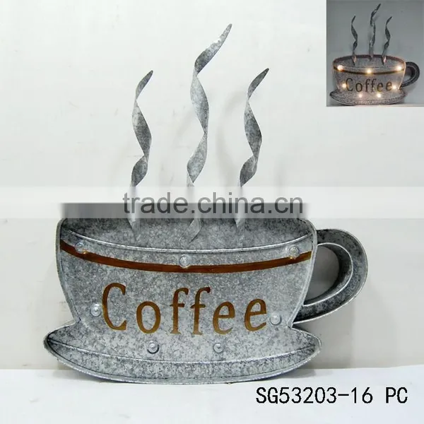 Metal Coffee Cup Wall Art With Light Effects