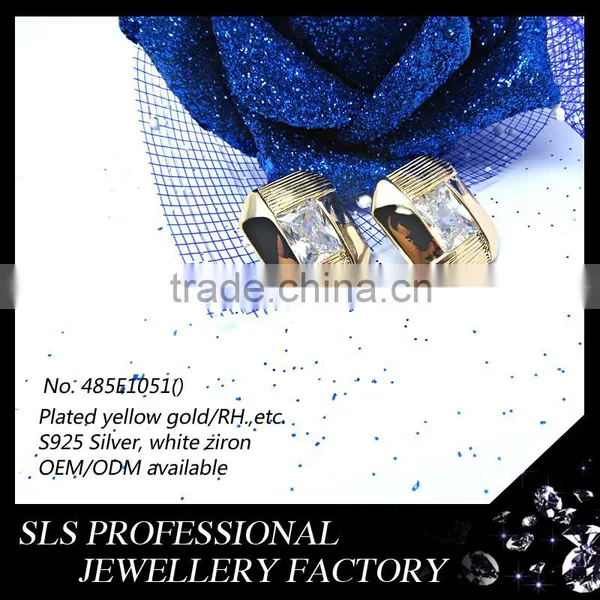 2015 Fashion Winter Latest Design 925 Sterling Silver Yellow Gold Plate Square White CZ Micro Pave Setting Earrings for Women photo-2
