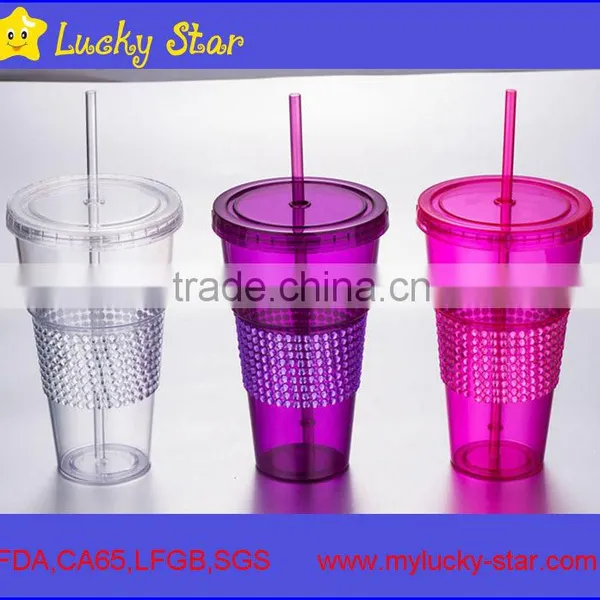 BPA Free Plastic Sinlge Wall 32 oz Acrylic Tumbler With Straw and Diamond Sleee as Gifts FDA Standard