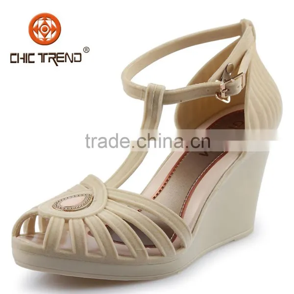 2016 Women Melissa Wedge Heel Shoes Lady Flocking Sandals Hot Sale Charming Plastic Footwear for Summer