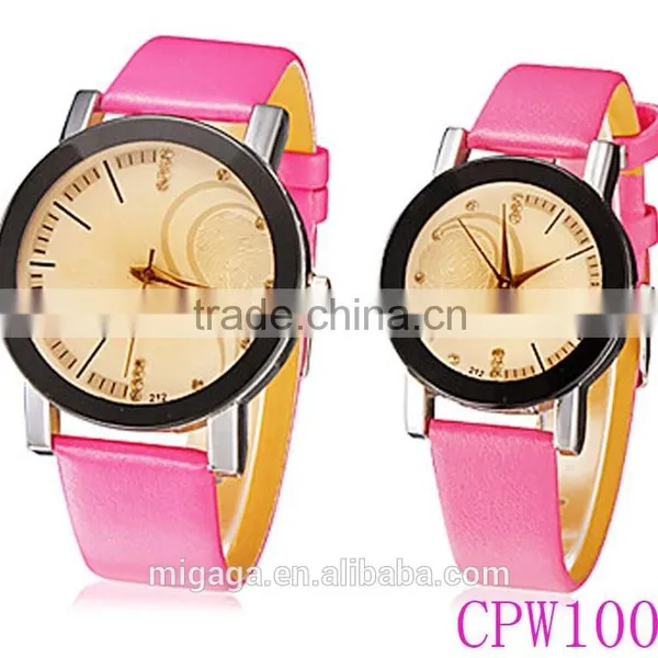 Heart-shape Pattern Round Dial PU Band Quartz Analog Couple Lover Wrist Watch photo-2