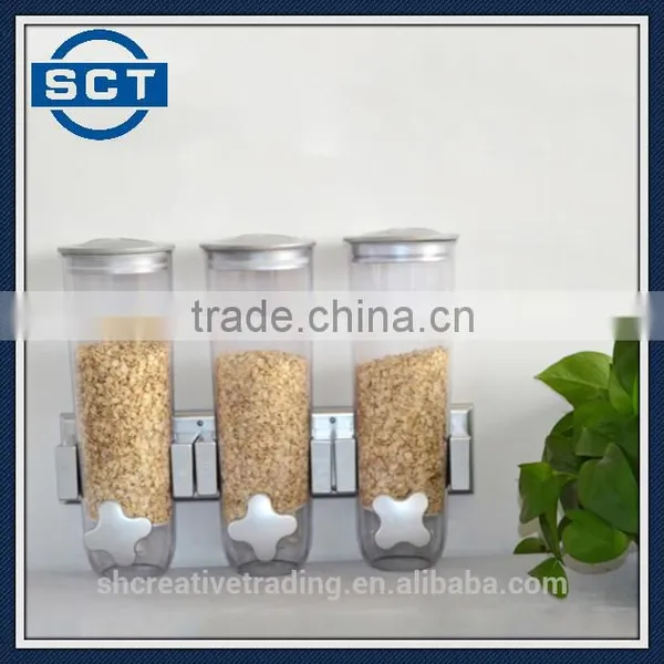 New Space Wall Mount Dispenser Triple Kitchen Dry Food Cereal Canister Storage photo-5