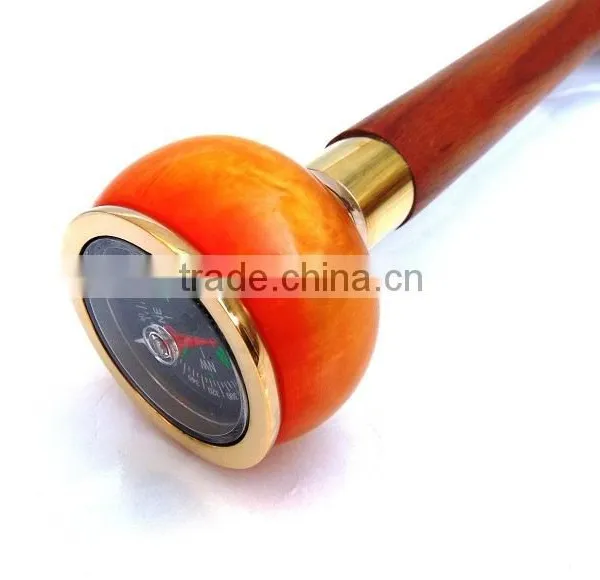 Beautiful Brass Walking Stick/ Orange Color Compass Handle Walking Stick/Antique Compass Walking Canes Wk1106