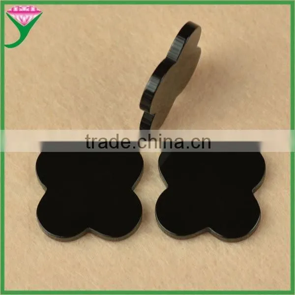 Factory Sale Double Flat Four Leaf Clover Natural Black Agate Stone photo-3