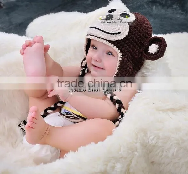 Handmade Animal Crochet Monkey Hat With Ears Baby Beanies photo-5