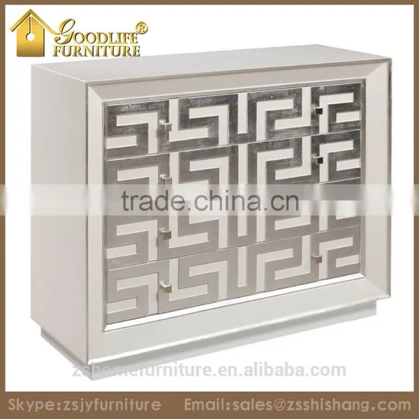 Modern Style White Finish Cabinet and Chest With Iron Decoration