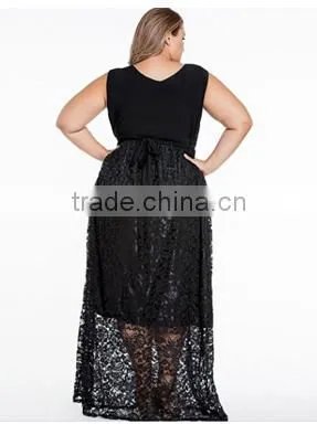 Women's Plus Size V Neck Sleeveless Prom Lace Black Dresses photo-4