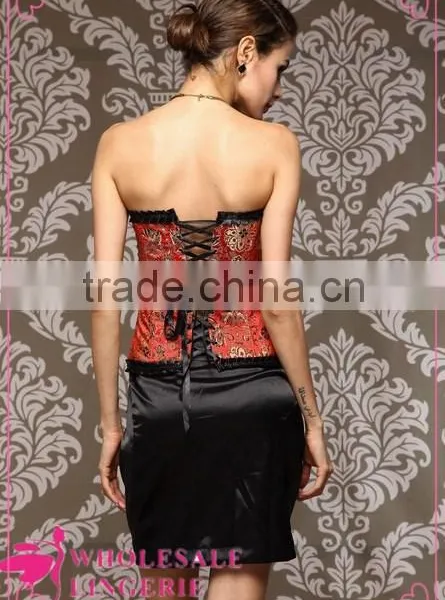 Sexy Brocade Fabric Corset Srapless for Mature Women photo-2