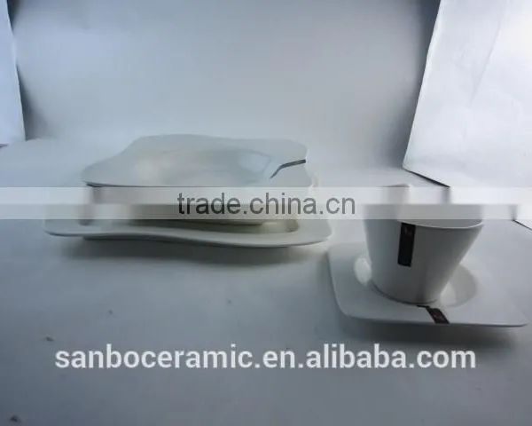 Porcelain Dinner Set, White Porcelain 16 PCS Dinner Set With Square Plate, Soup Plate and Coffee Cup photo-2