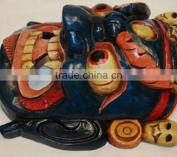 Hand Crafted Wooden Mask of Bhairab Mahakal Wall Hanging Made In Nepal photo-4
