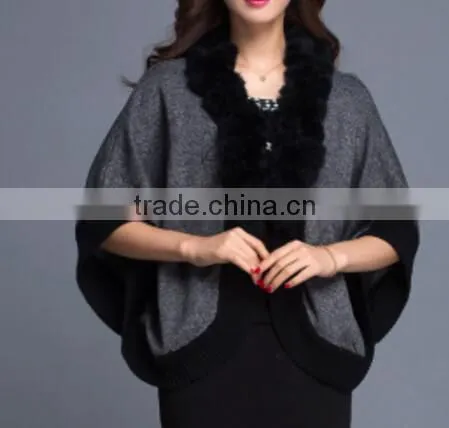 New fashion crochet patterns Knitting Acrylic Poncho Women Wear Sweater/Bat sleeve knit sweater shawl