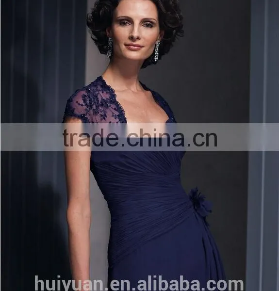 Dark Blue Capsleeve Lace Mother Bridesmaid Dress photo-2