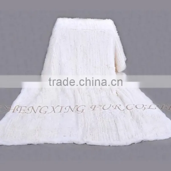 CX-D-95 European Fashion White Knitted Real Rex Rabbit Fur Blanket Area Rug For Living Room photo-2