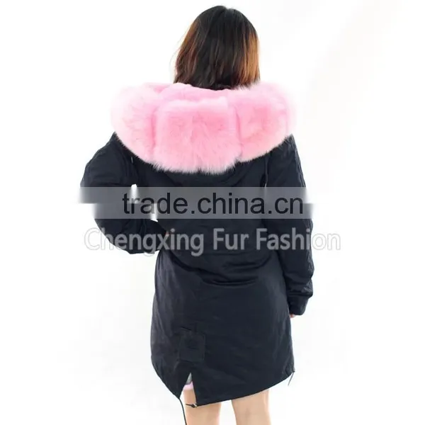 CX-G-P-08A Fox Fur Big Collar Hooded Real Fur Parka With Rex Rabbit Fur Lining photo-2