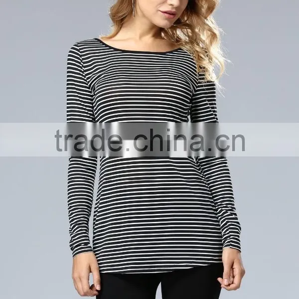 Newest Design OEM Wholesale Gray Women Vertical Stripes Blouse 2017 photo-5