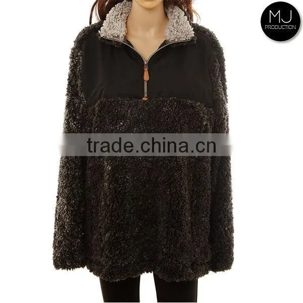 Wholesale Puffer Knitted Jersey Monogrammed Blank Youth Quarter Zip Jacket Sherpa Fleece Pullover for Women photo-4