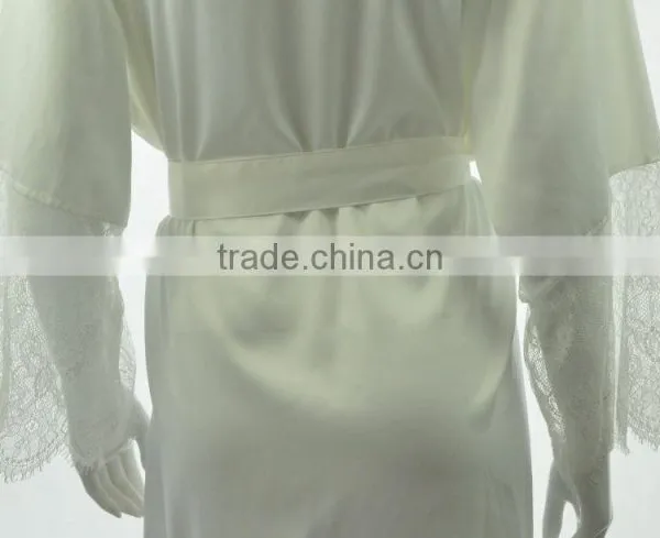 Women Noble Matt Satin Lace Kimono Bridesmaid Robe photo-5
