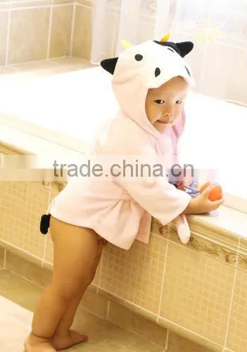 100% Cotton Breathable Pink Cow Design Baby Bath Robe/kids Bath Robes