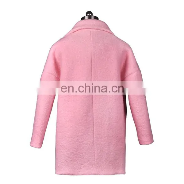2014 High Quality Fashion Medium Long Woolen Pink Coat photo-2