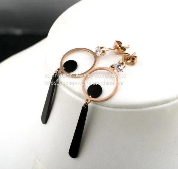 Stainless Steel Round Black Earring Stainless Steel Eardrop