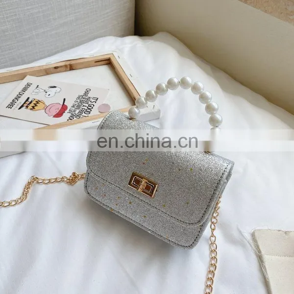 Kids Mini Handbag New Elegant Shoulder Messenger Portable Chain Bag Girl PVC Jelly Bag Pearl Crossbody Square Bag photo-2