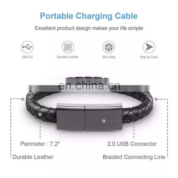 2020 New Trending Leather Bracelet Charger Data Cable Wholesale Micro USB Data Cable Phone Charging Data Line Bracelet Cable IOS photo-3