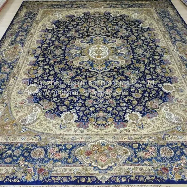 YAMEI Blue Color Big Size Handmade Silk Persian Carpet for Sale Szie 9x12ft